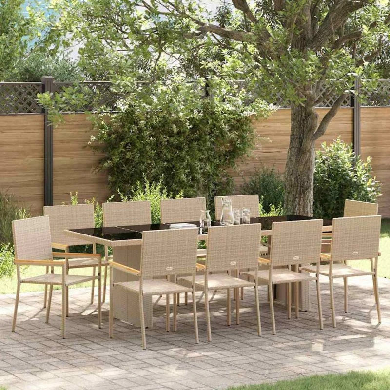 vidaXL Have Spisebordssæt 11 pc Beige Poly Rattan