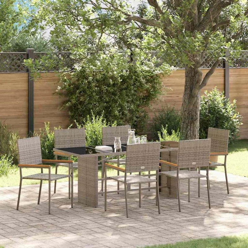 vidaXL Have Spisebordssæt 7 stk Grå 190x80x75 cm polyrattan