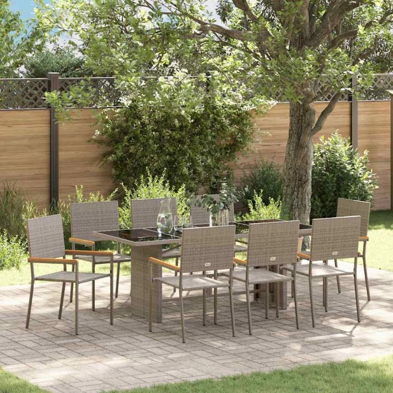 vidaXL Have Spisebordssæt 9 stk Grå 190x80x75 cm PolyRattan