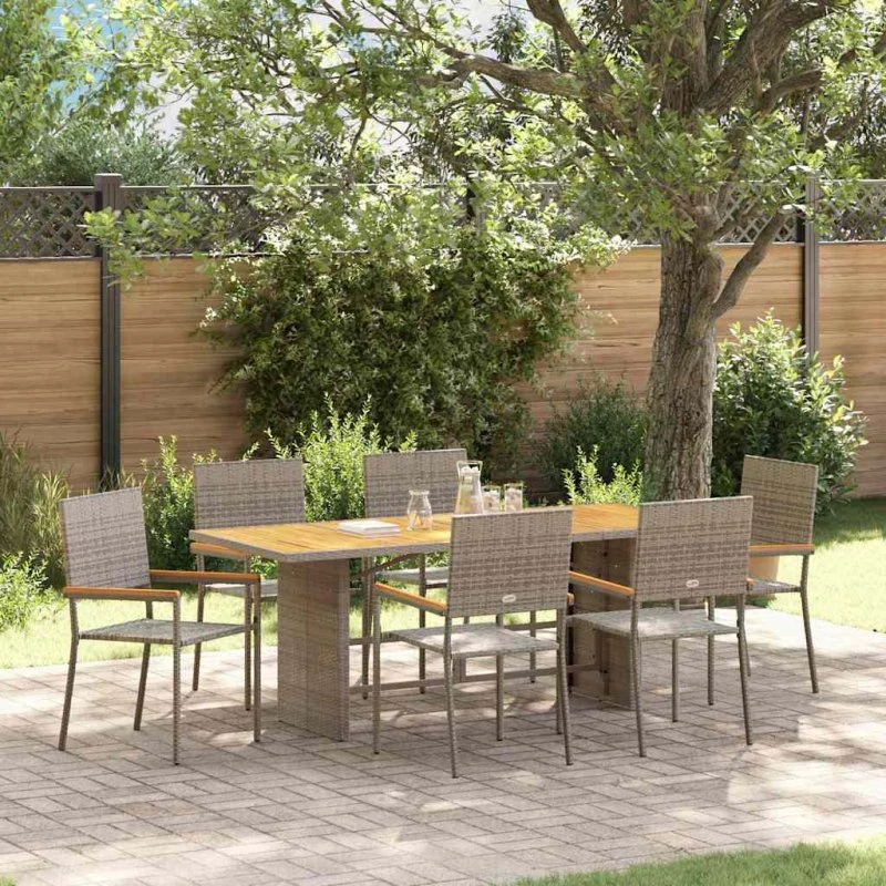 vidaXL Have Spisebordssæt 7 stk Grå 190x80x75 cm polyrattan