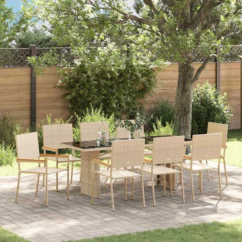 vidaXL Have Spisebordssæt 9 stk Beige 190x80x75 cm polyrattan