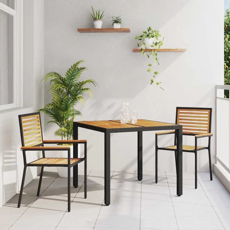 vidaXL Have Spisebordssæt 3 stk Sort 90x90x75 cm polyrattan