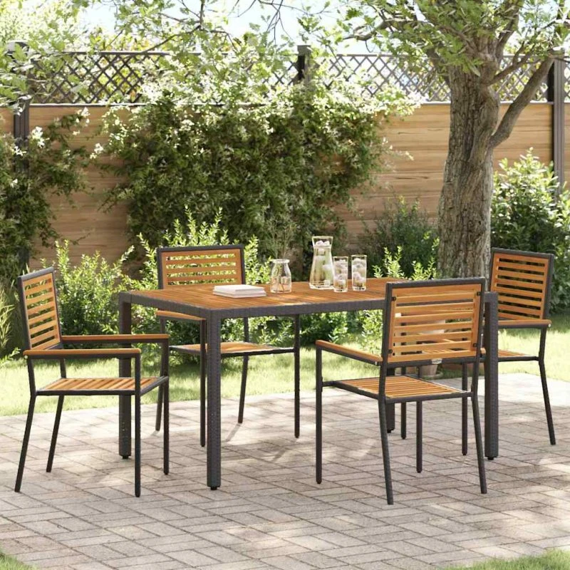 vidaXL Have Spisebordssæt 5 stk Sort/Brun 150x90x75 cm polyrattan