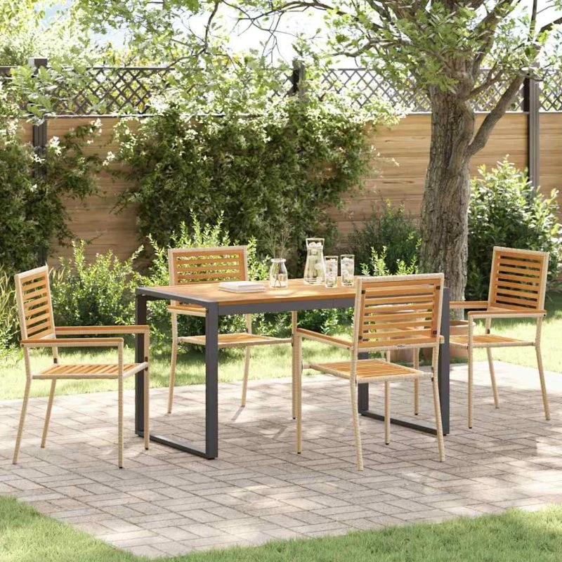 vidaXL Have Spisebordssæt 5 stk Beige/Brun 140 x 80 x 75 cm polyrattan & akacietræ