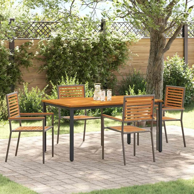 vidaXL Have Spisebordssæt 5 stk Grå/Brun 150x90x75 cm PolyRattan