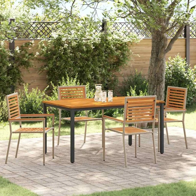 vidaXL Have Spisebordssæt 4 stk Beige/Brun 150 x 90 x 75 cm polyrattan