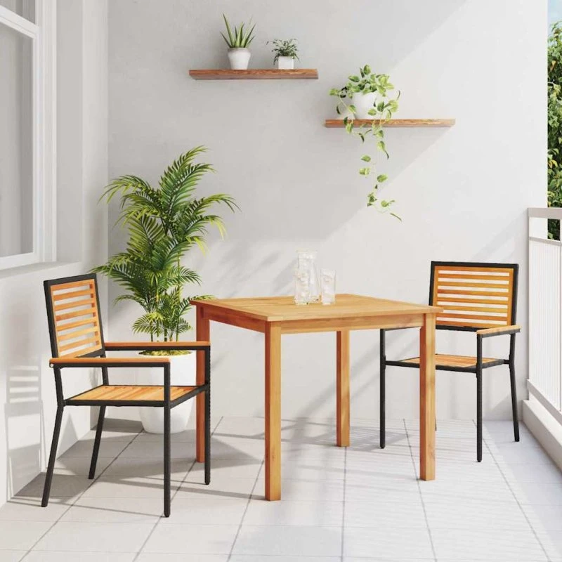 vidaXL Have Spisebordssæt 3 stk Sort Akacietræ & Poly Rattan