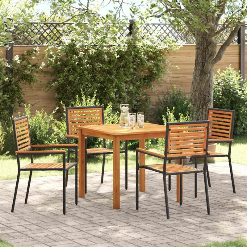 vidaXL Have Spisebordssæt 5 pcs Sort Akacietræ & Poly rattan