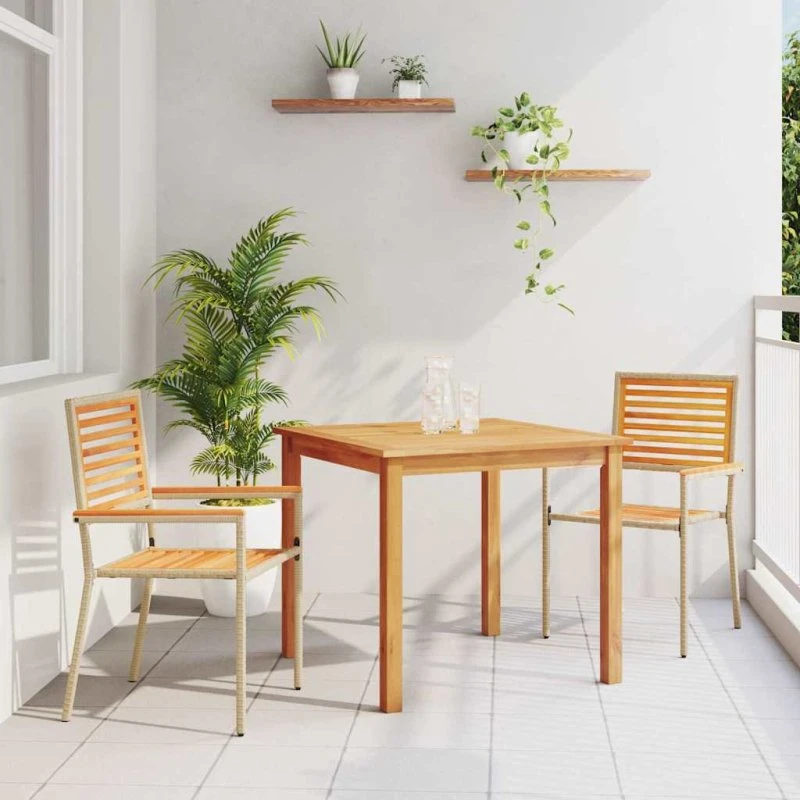 vidaXL Have Spisebordssæt 3 stk Beige Akacietræ & Poly Rattan