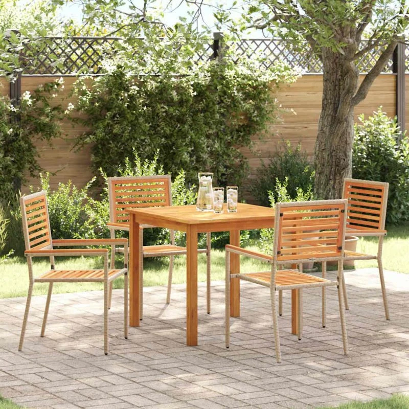vidaXL Have Spisebordssæt 5 stk Beige Akacietræ & Poly Rattan