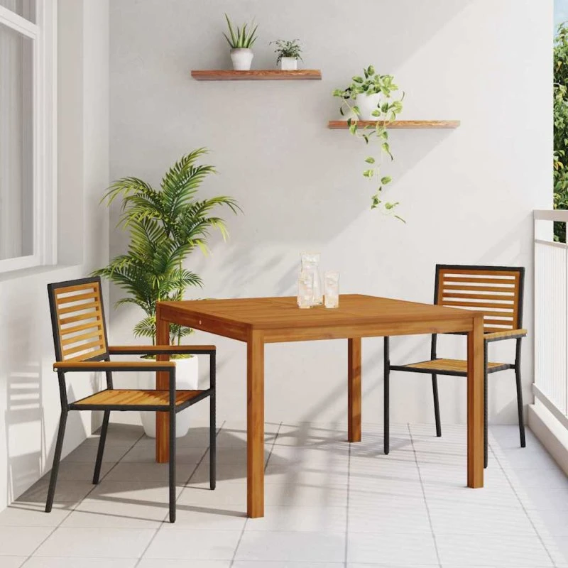 vidaXL Have Spisebordssæt 3 stk Sort Akacietræ & Poly rattan