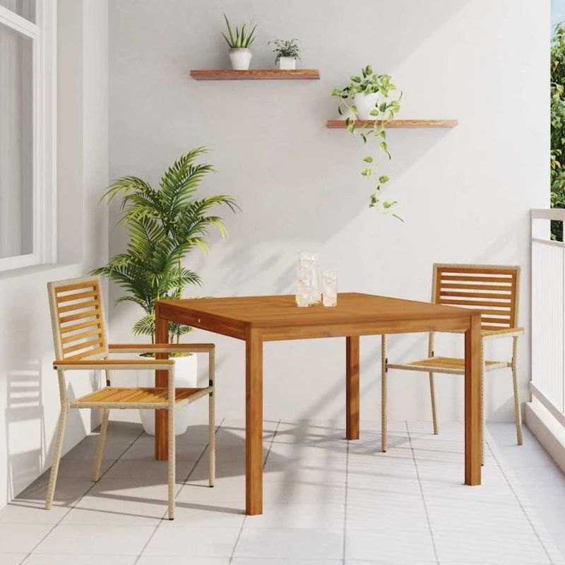 vidaXL Have Spisebordssæt 3 stk Beige Akacietræ & Poly Rattan