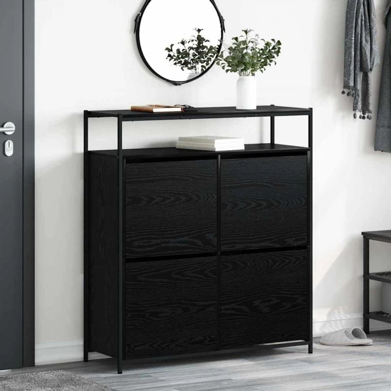 vidaXL Skoskab med hylde, Sort, 100 x 34 x 112 cm, Konstrueret træ