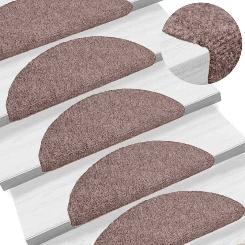 vidaXL selvklæbende trappemåtter 30 stk. 65x21x4 cm lys brune halvrunde