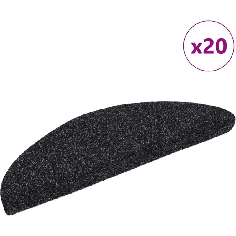 vidaXL selvklæbende trappemåtter 20 stk. 56x17x3 cm sorte halvrunde