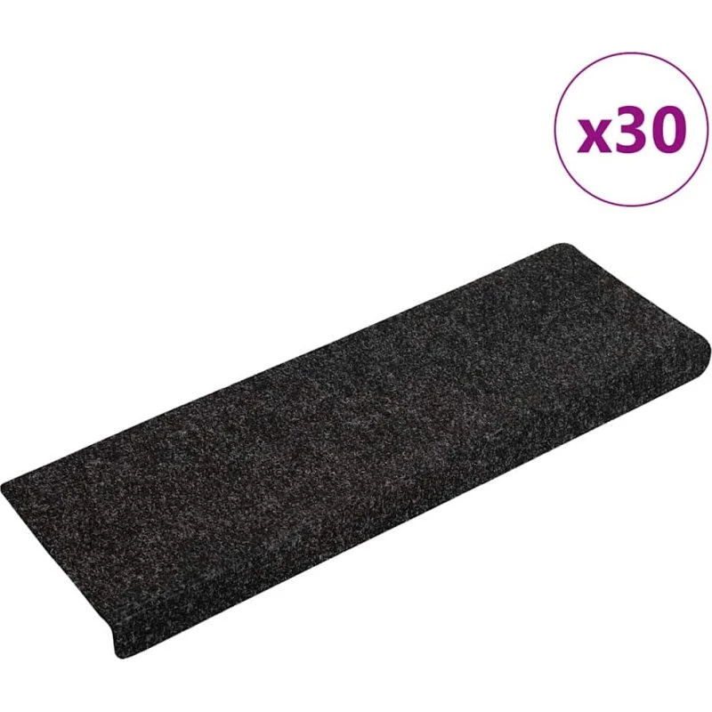 vidaXL Trappemåtter Selvklæbende 30 stk. 65x21x4 cm Sort
