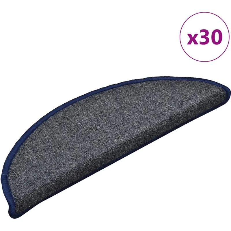 vidaXL Trappemåtter 30 stk. 56x17x3 cm mørkegrå/blå halvrunde