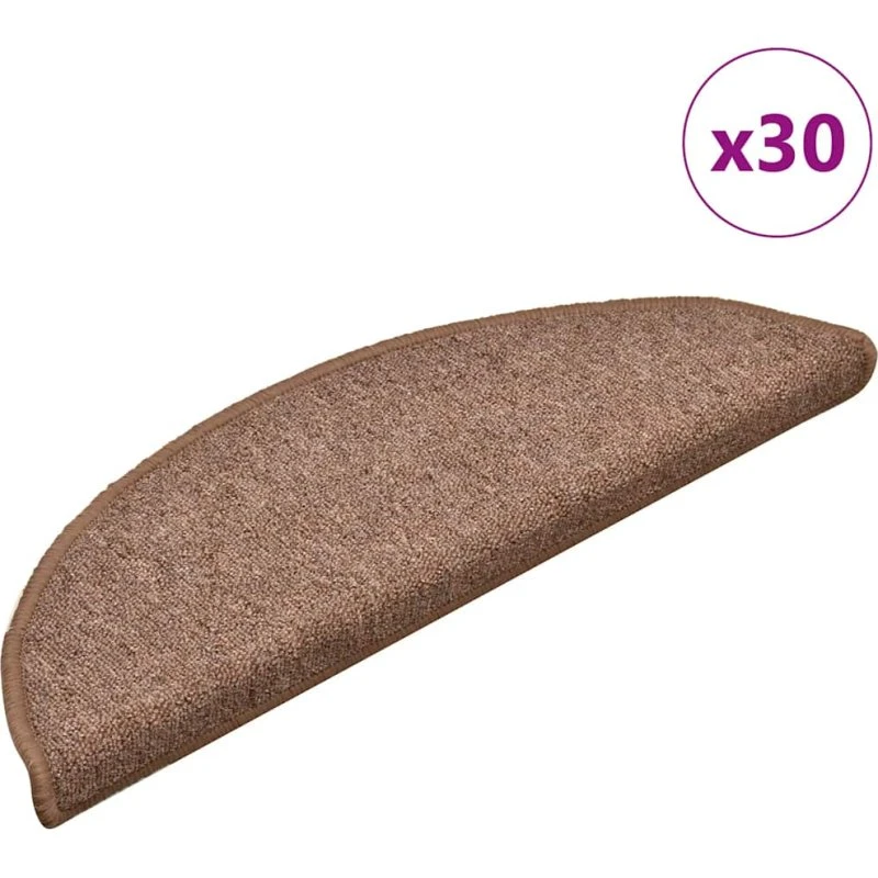 vidaXL Trappemåtter 30 stk. 56x17x3 cm brune halvrunde
