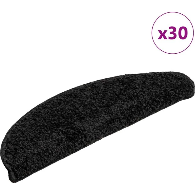 vidaXL Trappemåtter 30 stk. 56x17x3 cm, sorte halvrunde