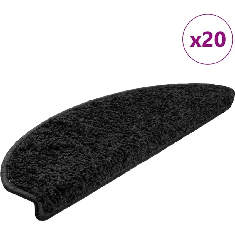 vidaXL Trappemåtter 20 stk. 65x21x4 cm, sorte halvrunde
