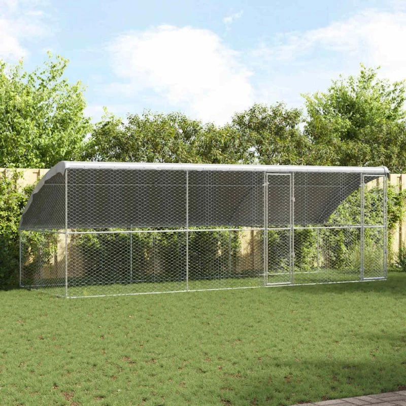 vidaXL Hundehus 3 stk Sølv 6x2x2 m Galvaniseret Stål