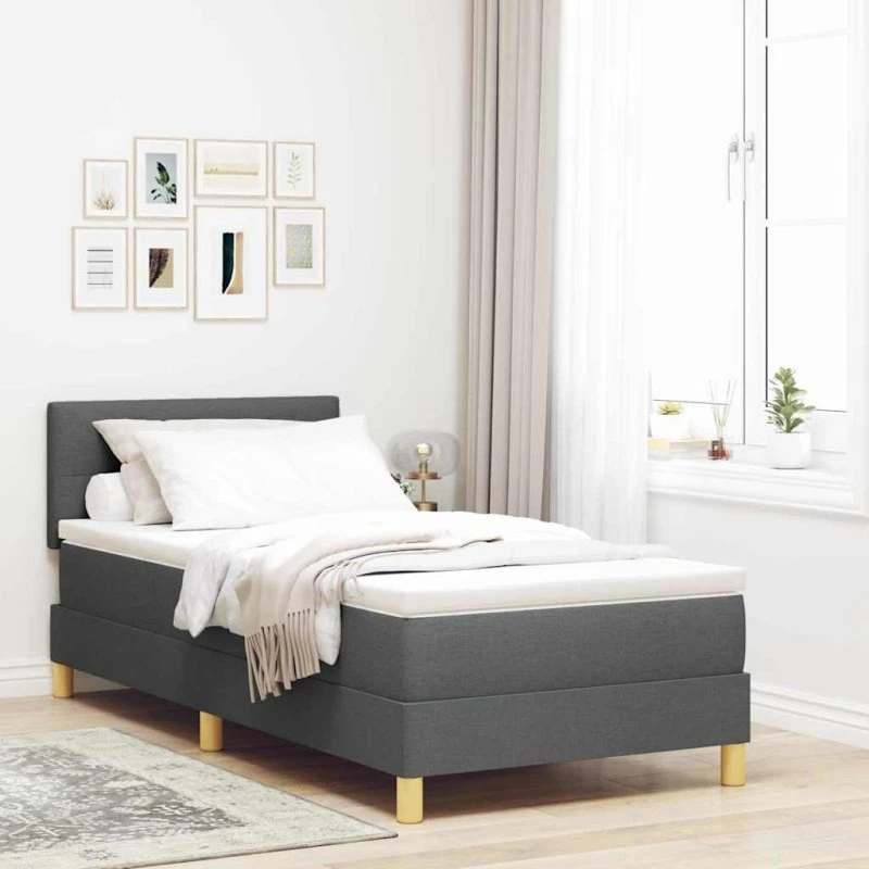 vidaXL LED Box Spring Seng 90 x 190 cm Mørkegrå Stof