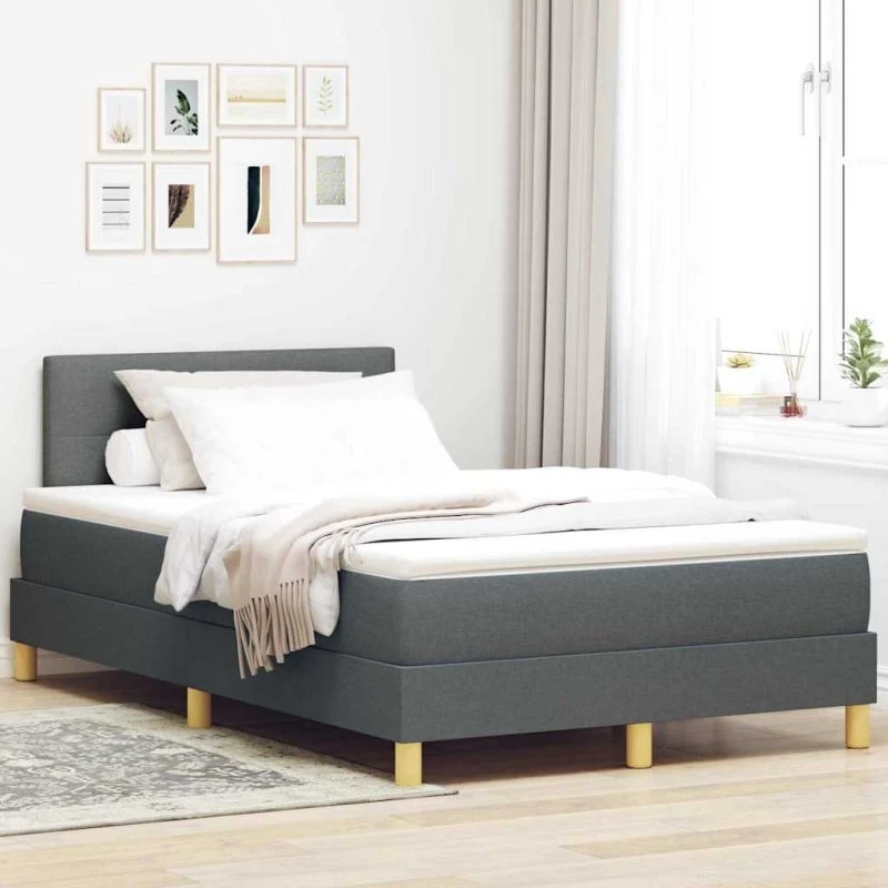 vidaXL LED Box Spring Seng 120 x 200 cm Mørkegrå Stof