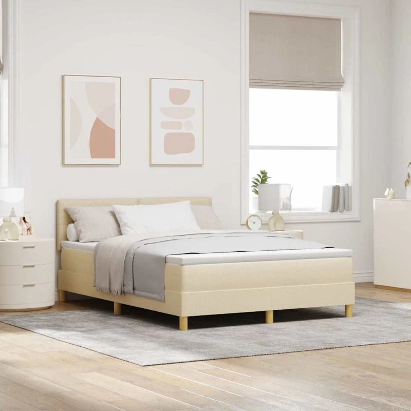 vidaXL LED Box Spring Bed Creme 160 x 200 cm Stof