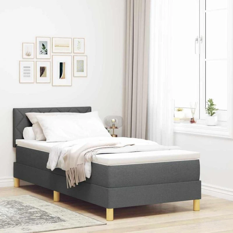 vidaXL LED Box Spring Seng 90 x 200 cm Mørkegrå Stof