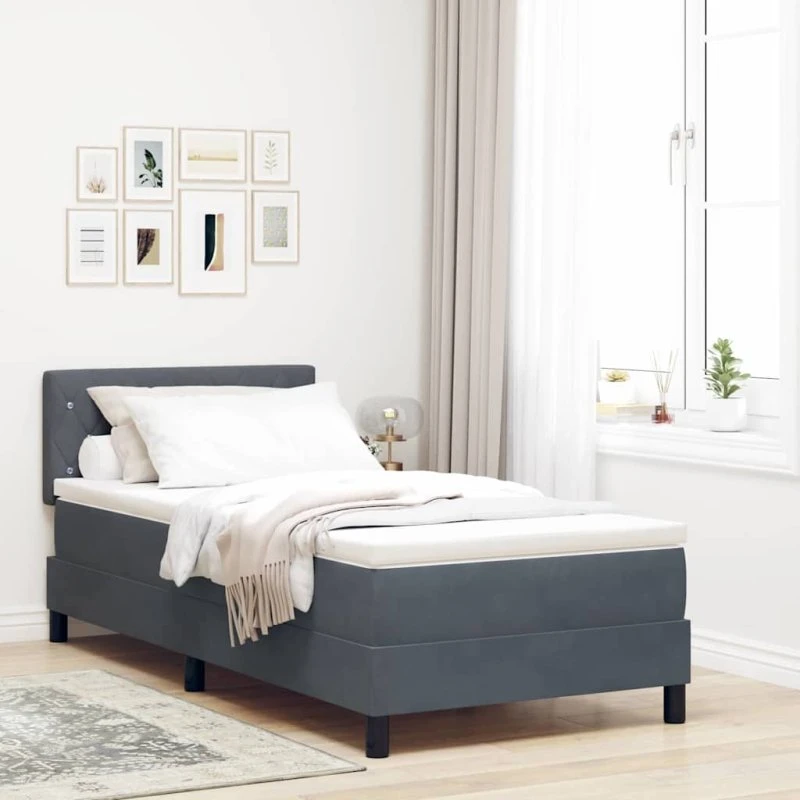 vidaXL LED Box Spring Seng 90x190 cm Mørkegrå Fløjl