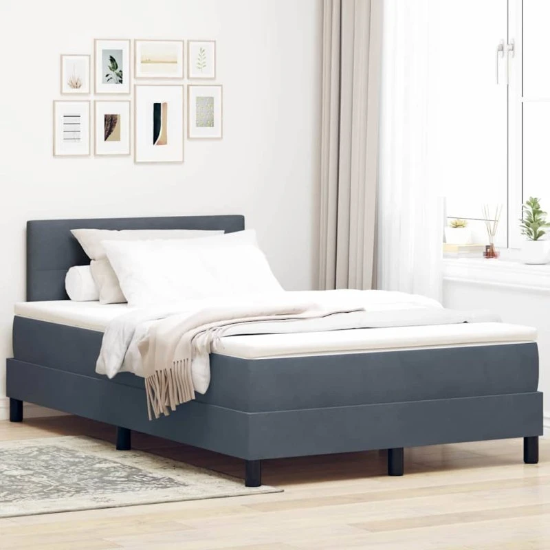 vidaXL LED Box Spring Seng 120 x 190 cm Mørkegrå Fløjl
