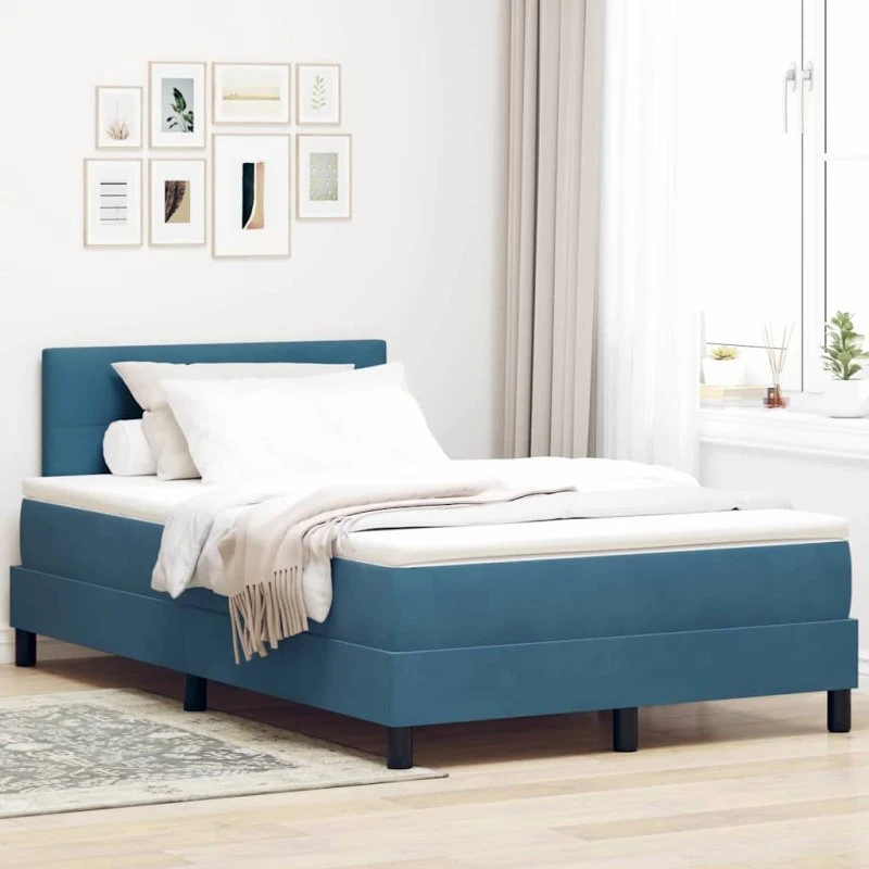 vidaXL LED Box Spring Seng med Madras, Mørk Blå, 120 x 200 cm