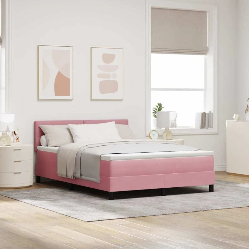 vidaXL LED Box Spring Seng Lyserød 140x200 cm Fløjl