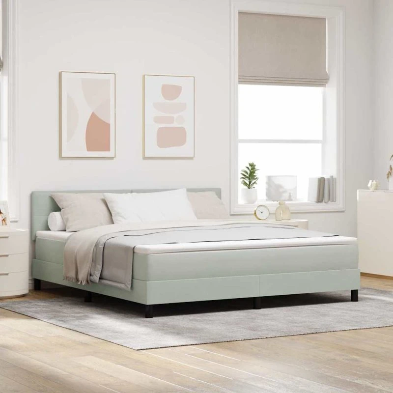 vidaXL LED Box Spring Seng 180x200 cm Lysegrå Fløjl