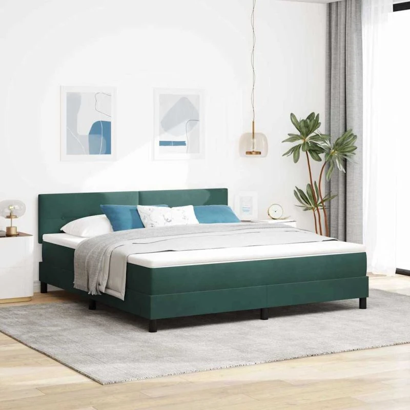 vidaXL LED Box Spring Seng 180 x 200 cm Mørkegrøn Fløjl