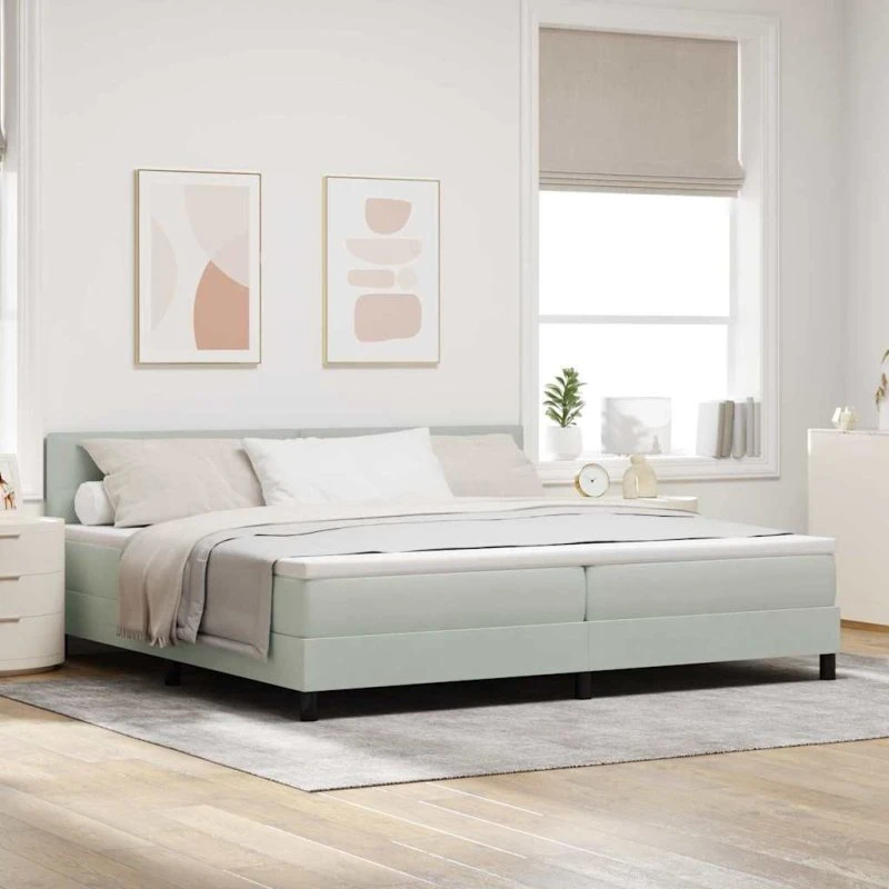 vidaXL LED Box Spring Seng 200x200 cm Lysegrå Fløjl