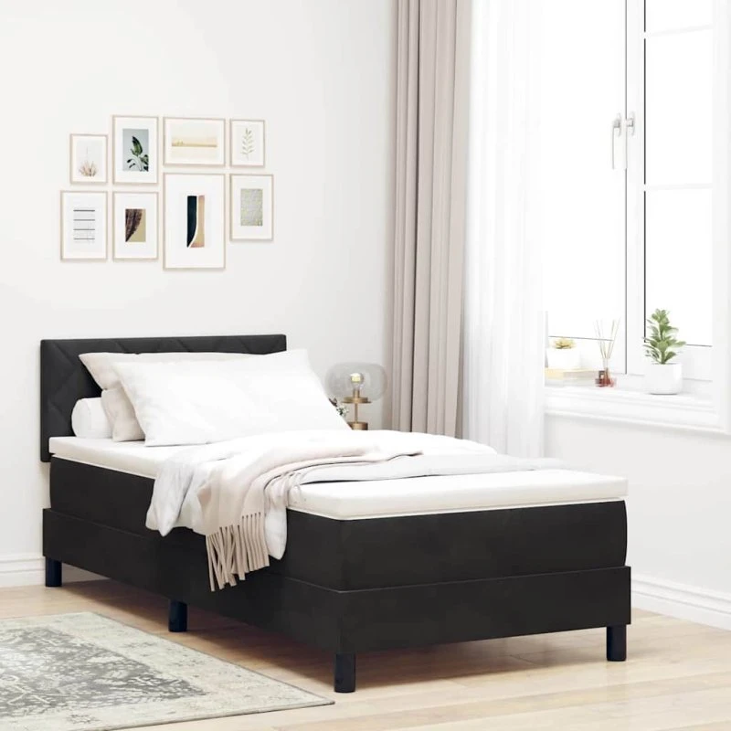 vidaXL LED Box Spring Seng 90x200 cm Sort Fløjl