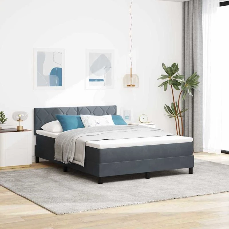 Box Spring Seng med Madras, Mørkegrå, 140 x 200 cm
