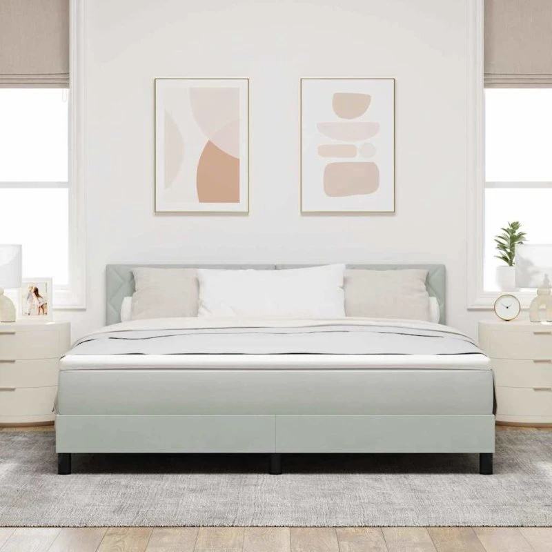 vidaXL LED Box Spring Seng 180x200 cm Lysegrå Fløjl