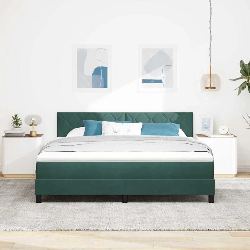 vidaXL LED Box Spring Seng 180x200 cm Mørkegrøn Fløjl