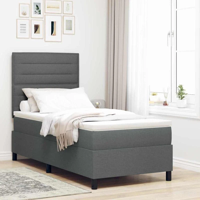 vidaXL Boxspring seng med LED-madras, mørkegrå, 90 x 190 cm