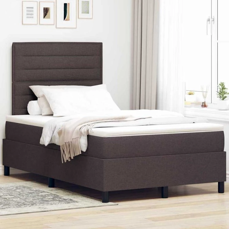 vidaXL Boxspring seng med LED-madras, mørkebrun, 120 x 190 cm