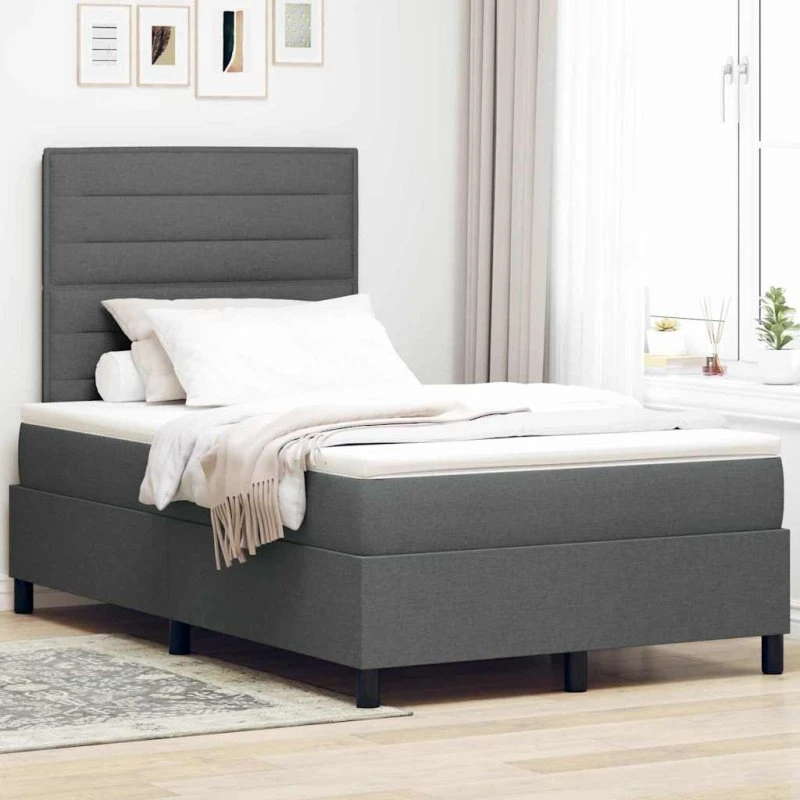 vidaXL Boxspring seng med LED-madras, mørkegrå, 120 x 200 cm