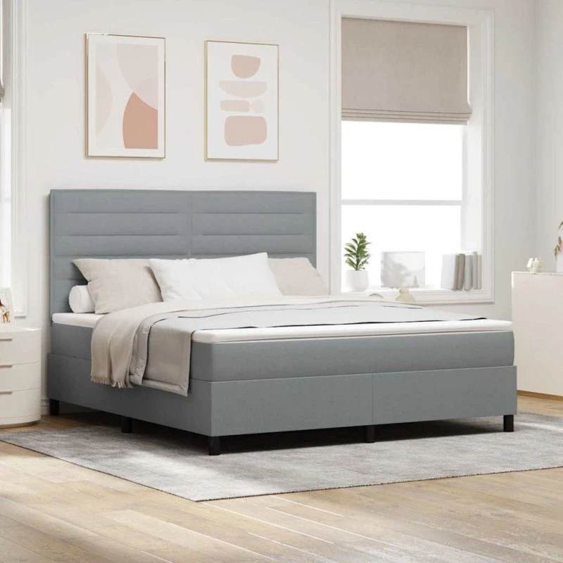 vidaXL Boxspring seng med LED, lysegrå, 180 x 200 cm