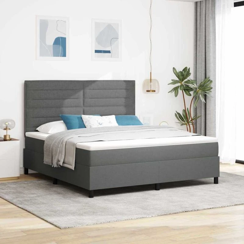 vidaXL Boxspring Seng med LED, Mørkegrå 180x200 cm