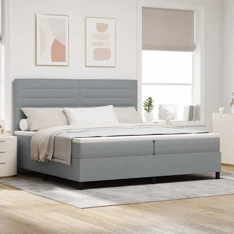 vidaXL Boxspring seng med LED, lysegrå, 200 x 200 cm