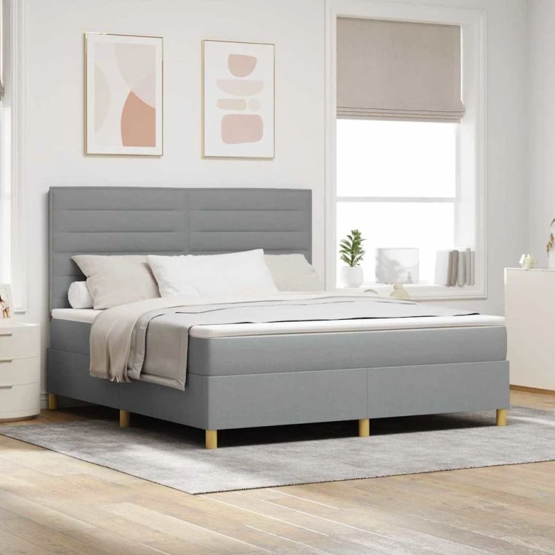 vidaXL LED Box Spring Bed med madras Lysegrå 180x200 cm