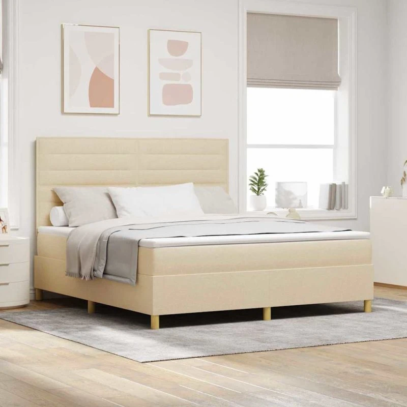 vidaXL LED Box Spring Bed Creme 180x200 cm Stof