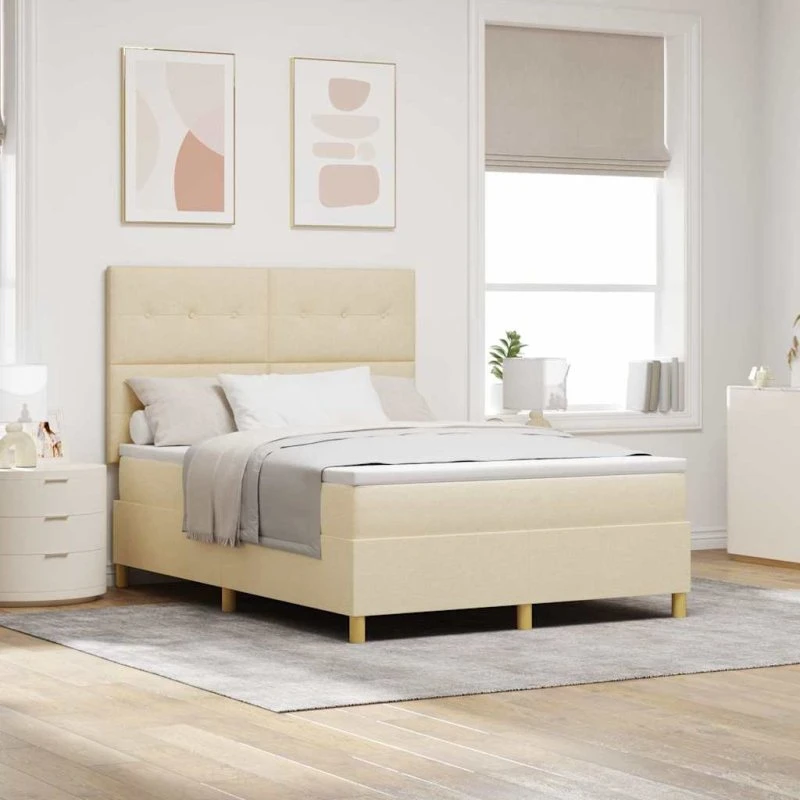 vidaXL LED Box Spring Bed Creme 160x200 cm
