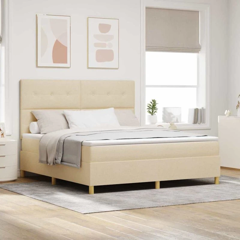 vidaXL LED Box Spring Bed Creme 180x200 cm